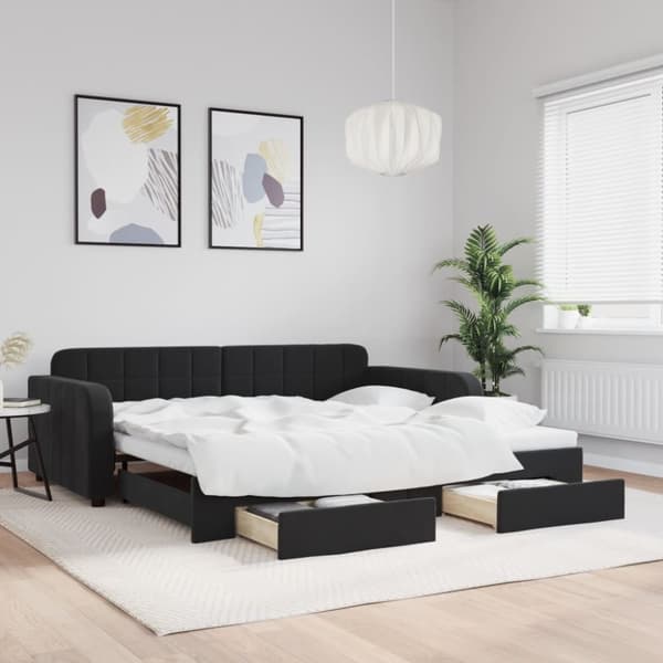 Dagbädd utdragbar med lådor svart 100x200 cm sammet