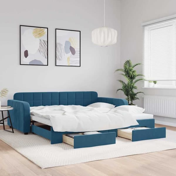 Dagbädd utdragbar med lådor blå 100x200 cm sammet