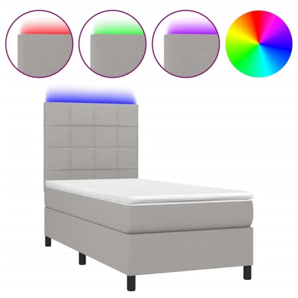 Ramsäng med madrass & LED ljusgrå 90x200 cm tyg