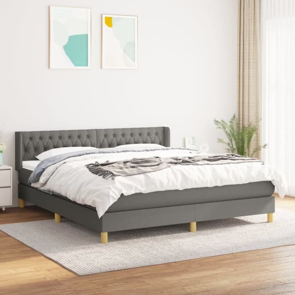 Ramsäng med madrass mörkgrå 180x200 cm tyg