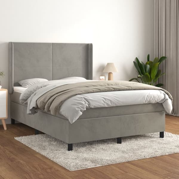 Ramsäng med madrass ljusgrå 140x200 cm sammet