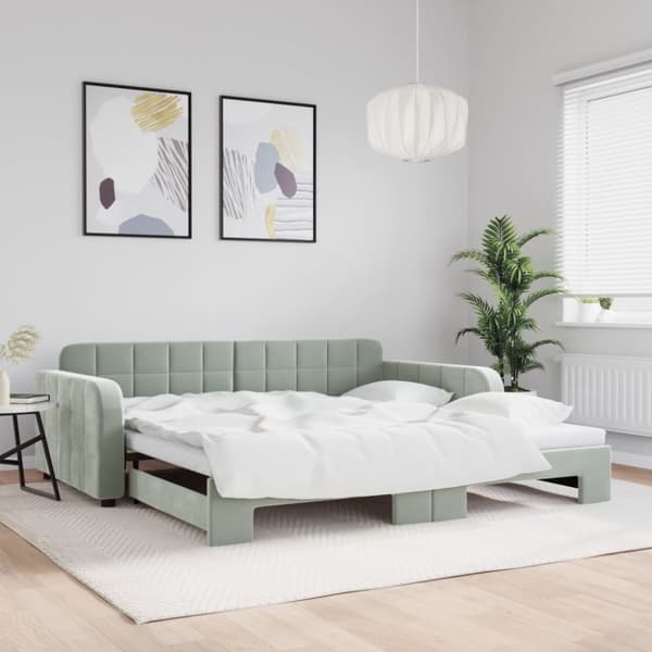 Dagbädd utdragbar ljusgrå 100x200 cm sammet