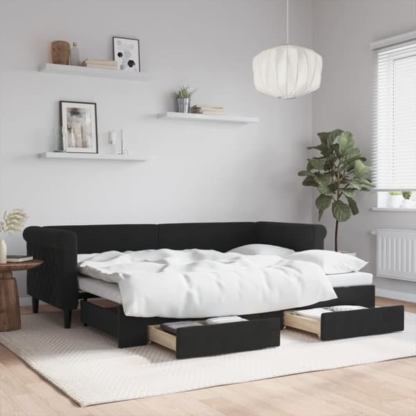 Dagbädd utdragbar med lådor svart 80x200 cm sammet