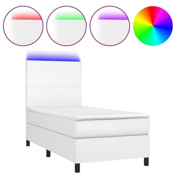 Ramsäng med madrass & LED vit 100x200 cm konstläder
