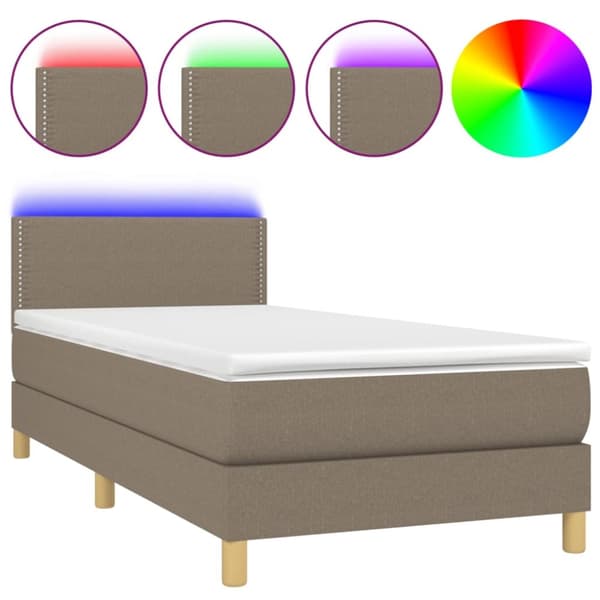 Ramsäng med madrass & LED taupe 90x200 cm tyg