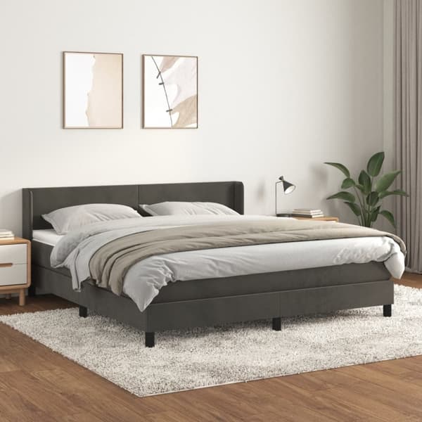 Ramsäng med madrass mörkgrå 180x200 cm sammet