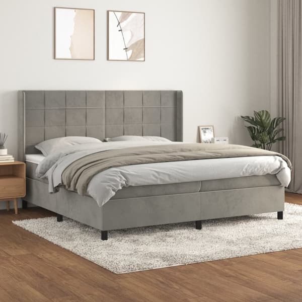 Ramsäng med madrass ljusgrå 200x200 cm sammet