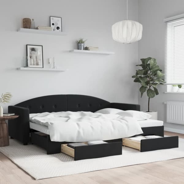 Dagbädd utdragbar med lådor svart 80x200 cm sammet