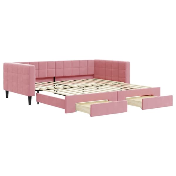 Dagbädd utdragbar med lådor rosa 100x200 cm sammet