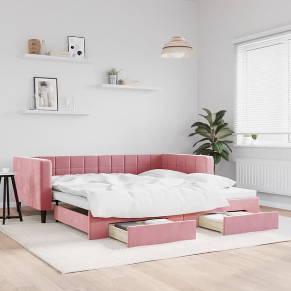 Dagbädd utdragbar med lådor rosa 100x200 cm sammet