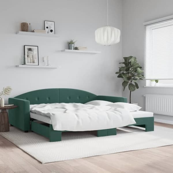 Dagbädd utdragbar mörkgrön 100x200 cm sammet