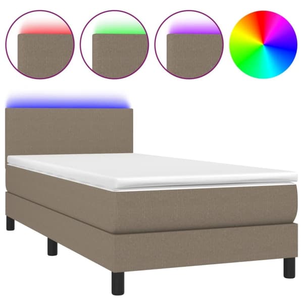 Ramsäng med madrass & LED taupe 90x190 cm tyg