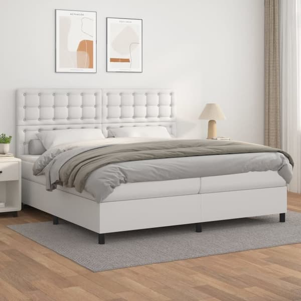 Ramsäng med madrass vit 200x200 cm konstläder