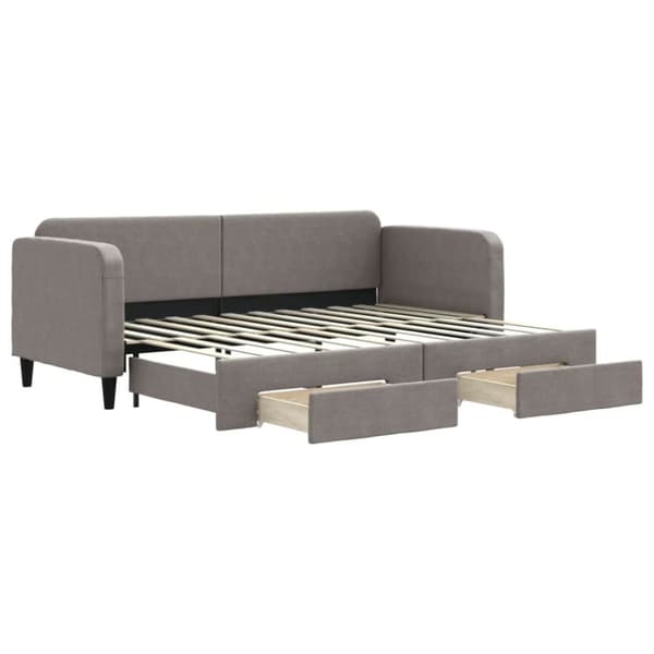 Dagbädd utdragbar med lådor taupe 80x200 cm tyg
