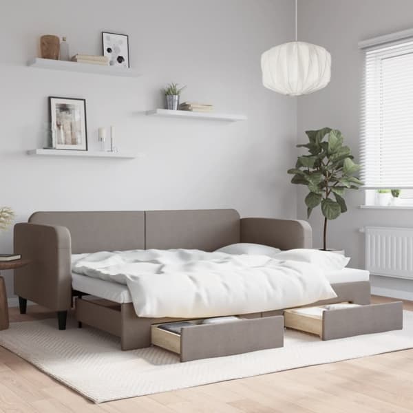 Dagbädd utdragbar med lådor taupe 80x200 cm tyg
