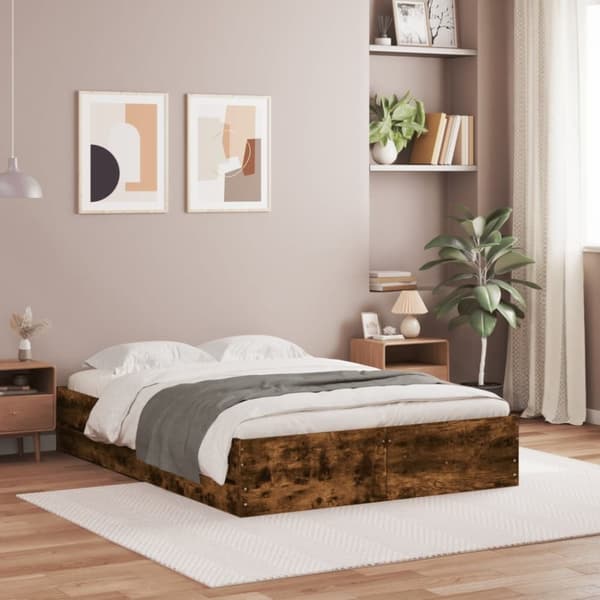 Sängram med lådor rökfärgad ek 120x200 cm konstruerad trä
