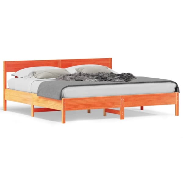 Sängram utan madrass vaxbrun 200x200 cm massiv furu