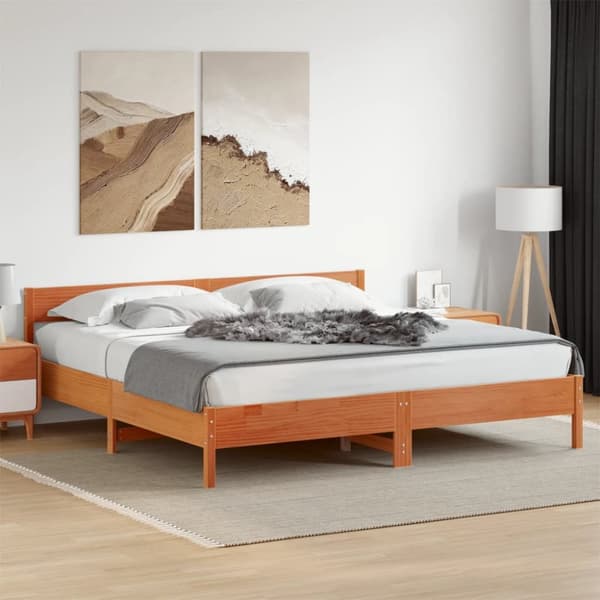 Sängram utan madrass vaxbrun 180x200 cm massiv furu
