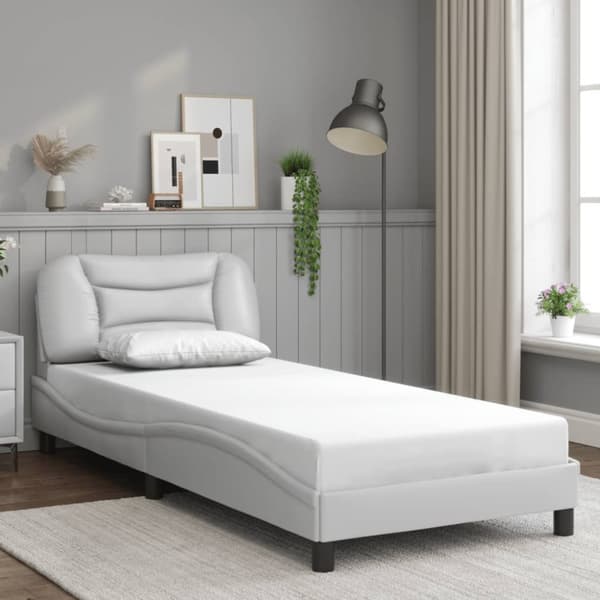 Sängram med huvudgavel vit 80x200 cm konstläder