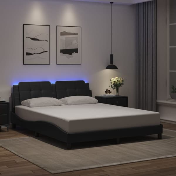 Sängram med LED-belysning svart 160x200 cm konstläder