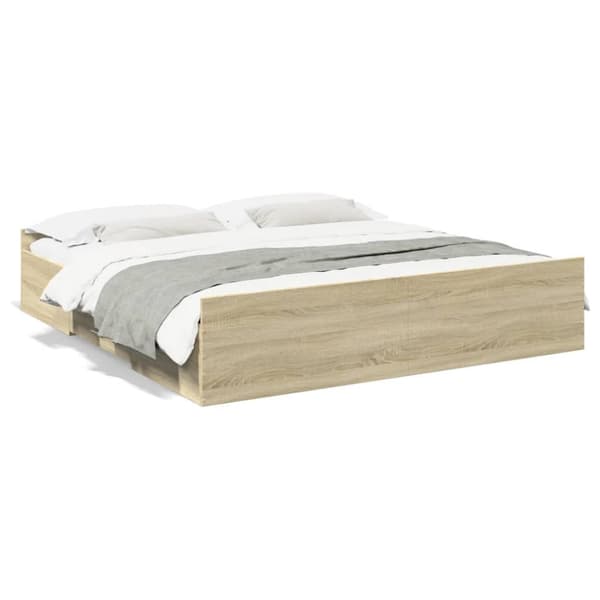 Sängram med lådor sonoma-ek 200x200 cm konstruerat trä