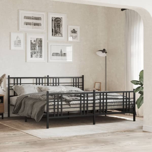 Sängram med huvudgavel och fotgavel svart metall 200x200 cm