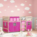 Miniatyrbild 1 av 2: Loftsäng med rutschkana rosa 80x200 cm massiv furu