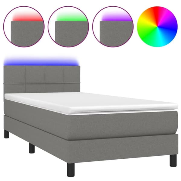 Ramsäng med madrass & LED mörkgrå 80x200 cm tyg