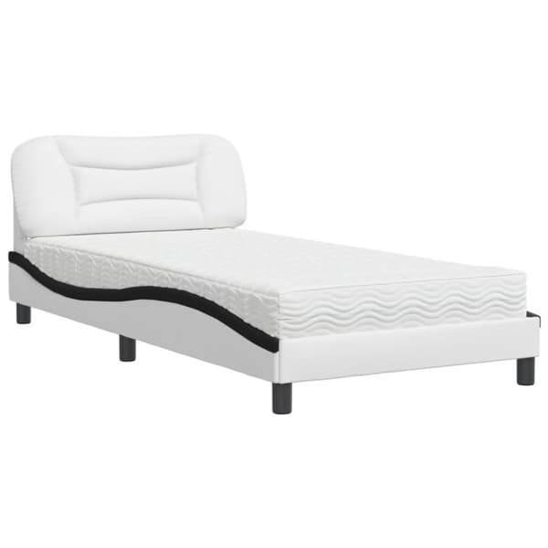 Säng med madrass vit och svart 100x200 cm konstläder