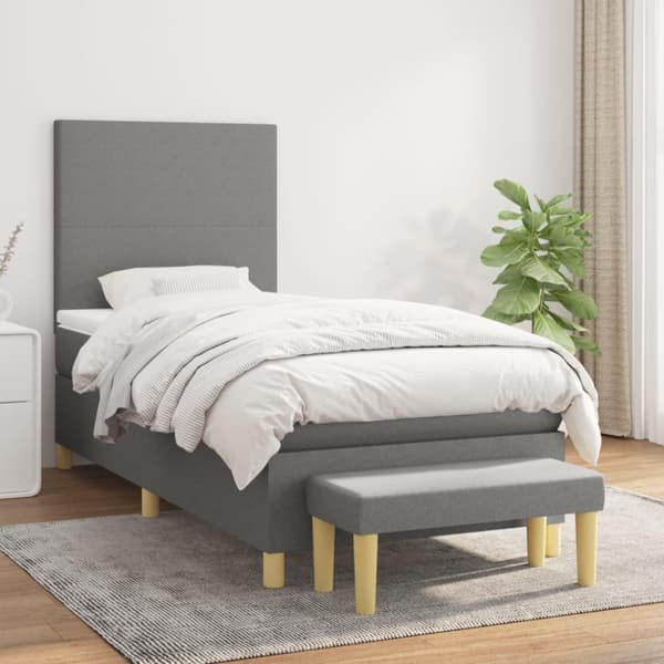 Ramsäng med madrass mörkgrå 90x200 cm tyg