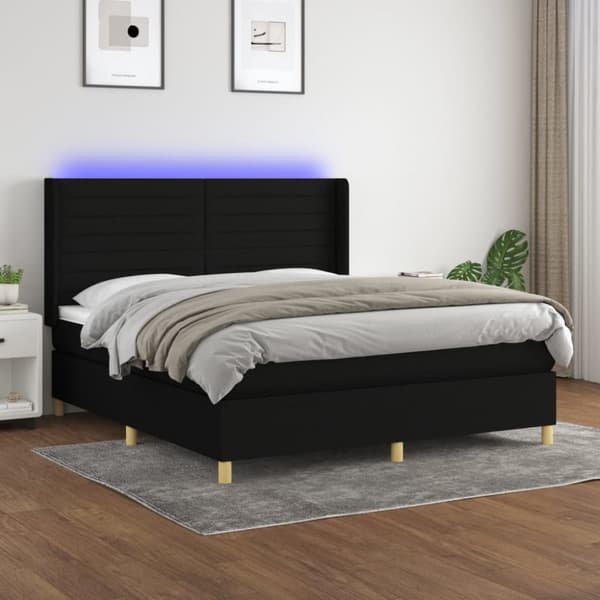 Ramsäng med madrass & LED svart 180x200 cm tyg