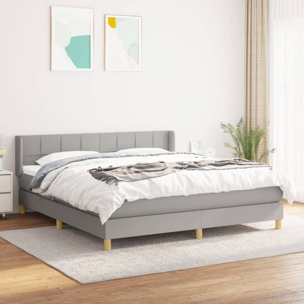 Ramsäng med madrass ljusgrå 160x200 cm tyg