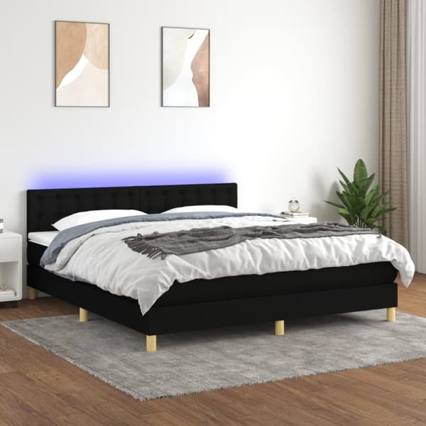 Ramsäng med madrass & LED svart 160x200 cm tyg