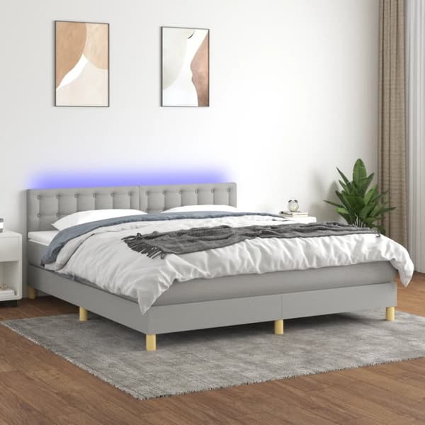Ramsäng med madrass & LED ljusgrå 180x200 cm tyg