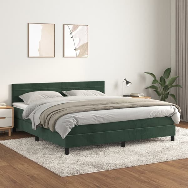 Ramsäng med madrass mörkgrön 180x200 cm sammet