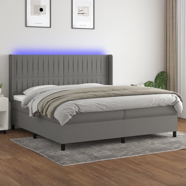Ramsäng med madrass & LED grå 200x200 cm tyg