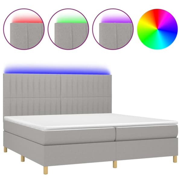 Ramsäng med madrass & LED ljusgrå 200x200 cm tyg