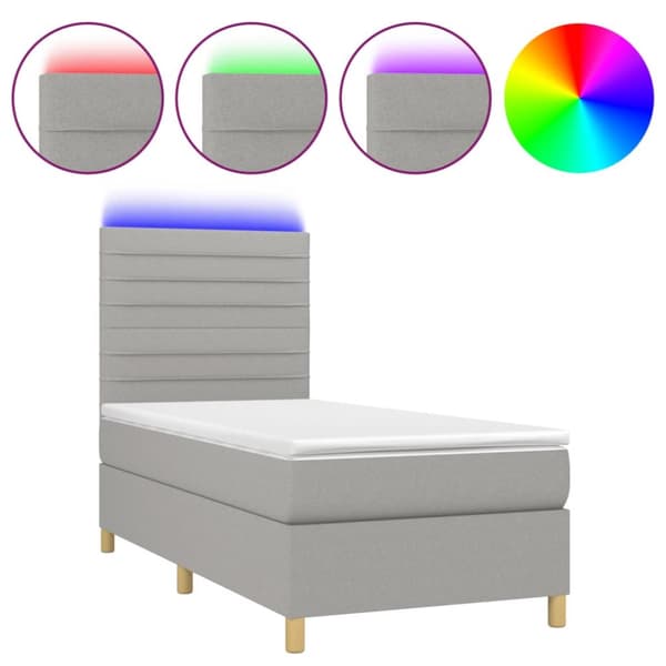 Ramsäng med madrass & LED ljusgrå 80x200 cm tyg