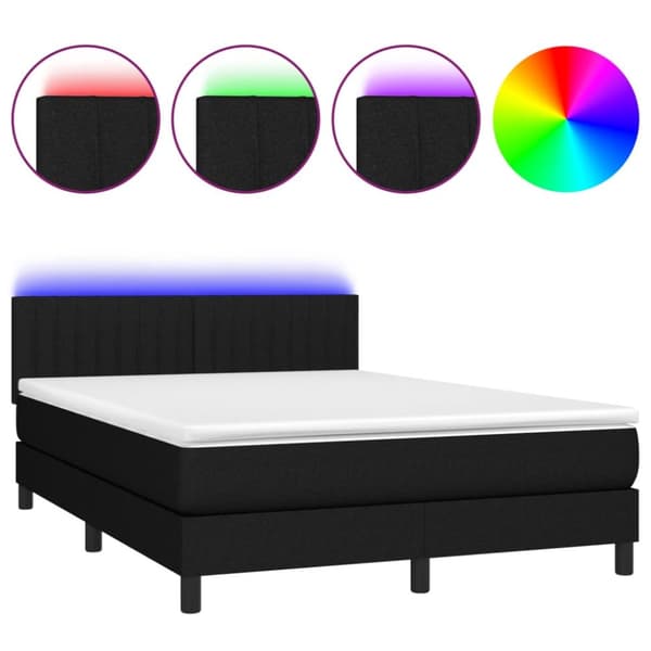 Ramsäng med madrass & LED svart 140x190 cm tyg