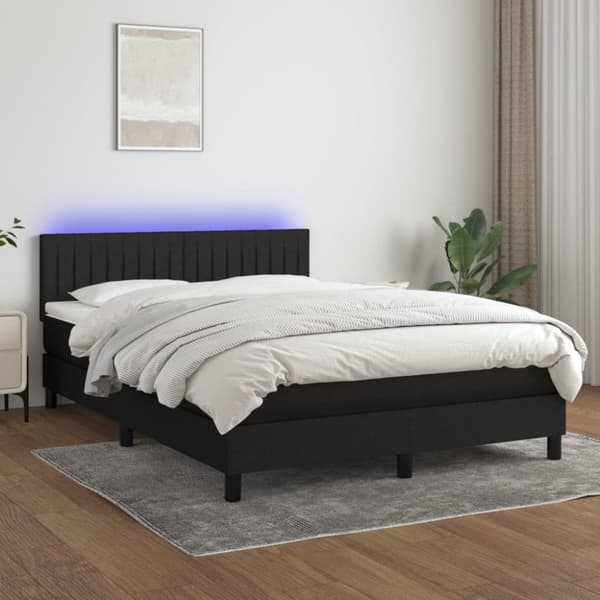 Ramsäng med madrass & LED svart 140x190 cm tyg