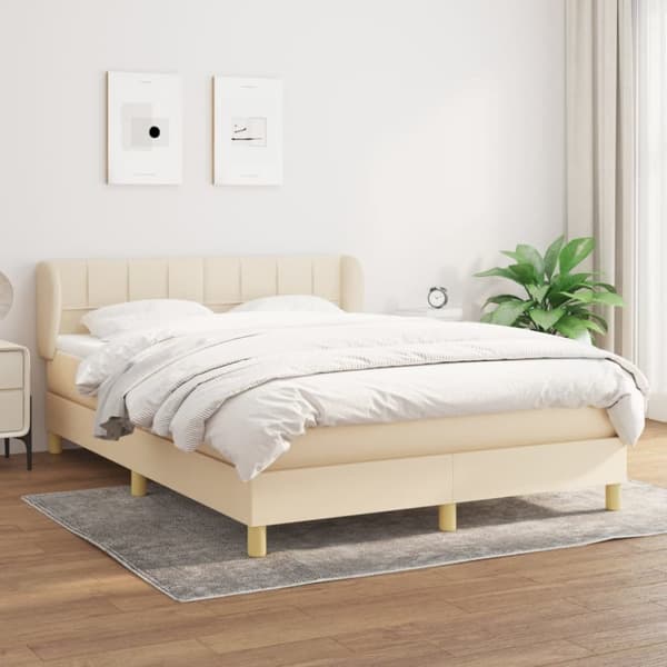 Ramsäng med madrass gräddvit 140x190 cm tyg