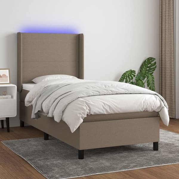 Ramsäng med madrass & LED taupe 100x200 cm tyg