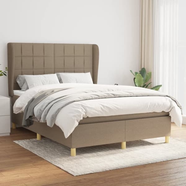 Ramsäng med madrass taupe 140x190 cm tyg