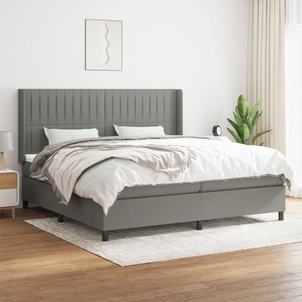 Ramsäng med madrass mörkgrå 200x200 cm tyg