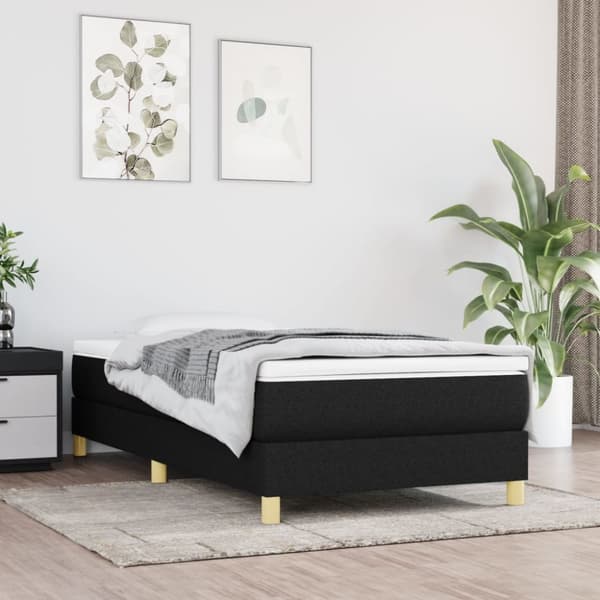 Ramsäng med madrass svart 90x190 cm tyg
