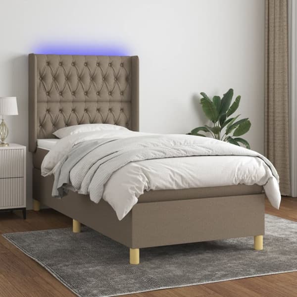 Ramsäng med madrass & LED taupe 90x190 cm tyg