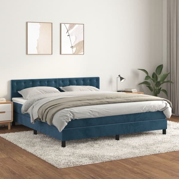 Ramsäng med madrass mörkblå 160x200 cm sammet