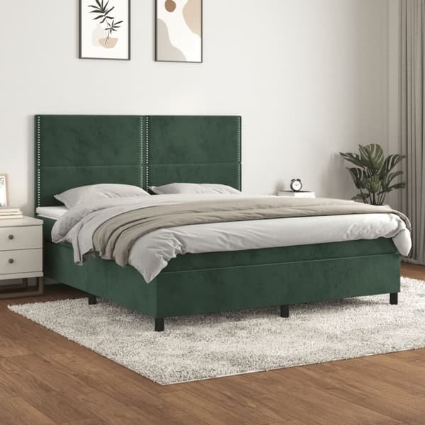 Ramsäng med madrass mörkgrön 180x200 cm sammet