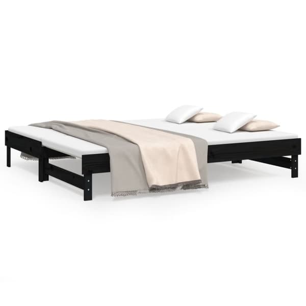 Utdragbar dagbädd svart 2x(100x200) cm massiv furu