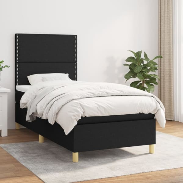 Ramsäng med madrass svart 90x190 cm tyg